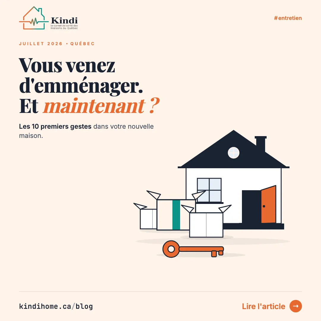 Carte Kindi sur les premiers gestes à poser dans une nouvelle maison au Québec.